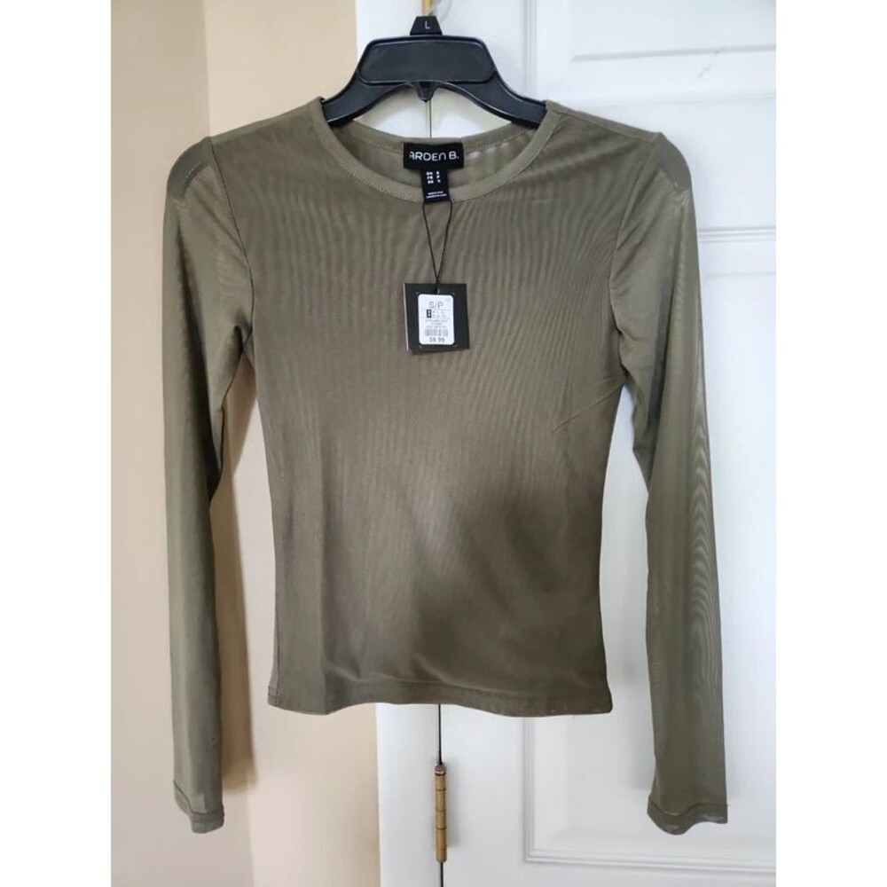 Arden B See thru Avacado Green top, long sleeve, S/P